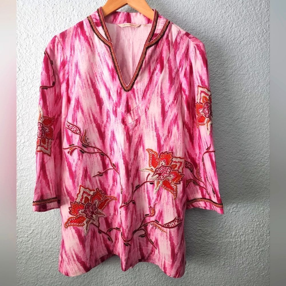Soft Surroundings tunic blouse beaded coastal summer